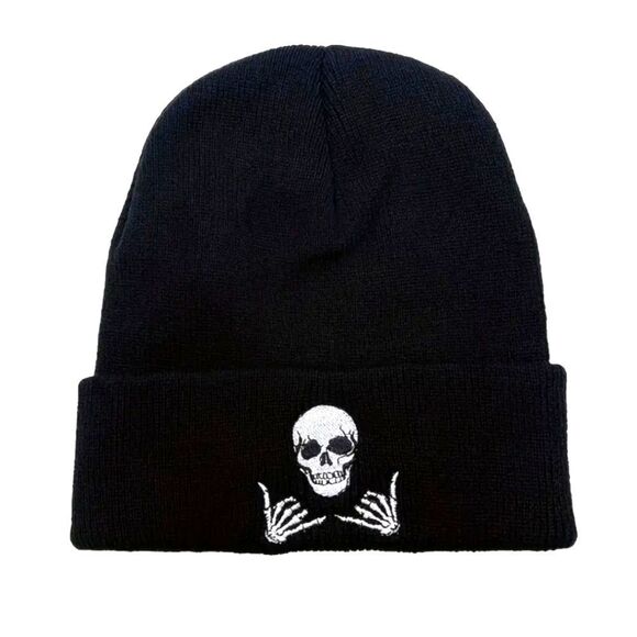 Black skull skeleton beanie hat skull cap - Picture 1 of 2